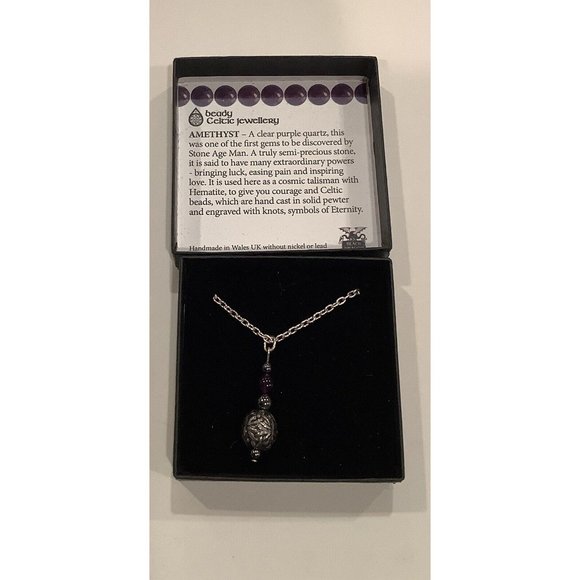Beady Celtic Jewellery Amethyst And Pewter Necklace New In Box - Picture 1 of 4